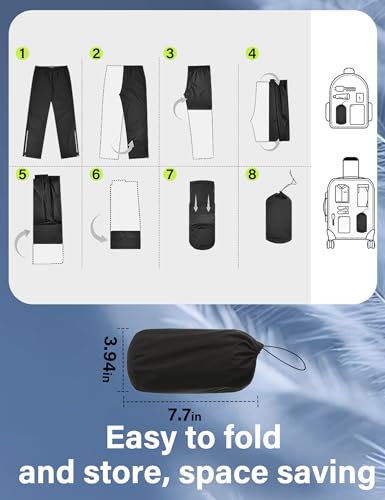Men's Waterproof Rain Pants - Packable Windproof Lightweight Overpants, X-Small / 28" Inseam, Black