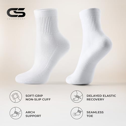 CS CELERSPORT Medium White 5 Pairs Mini Crew Ankle Socks for Women & Men