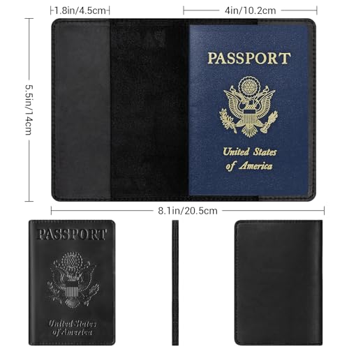 Black Leather RFID Travel Passport Holder Wallet Case for Men & Women