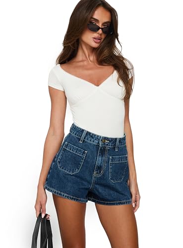 Women's Denim Shorts - Take My Breath Light Blue Wash with High Rise & Belt Loop - Princess Polly - 4 Short