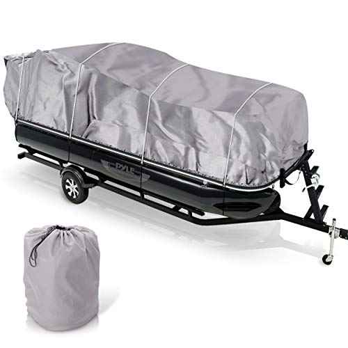 PYLE Boat Cover, Boat, Boat Covers, Heavy Duty Trailerable Waterproof Marine Grade Polyester, Fits Pontoon/Deck Boats 21-24 ft, Beam Width up to 94", Includes Storage Bag, Gray, 300D PU Coated