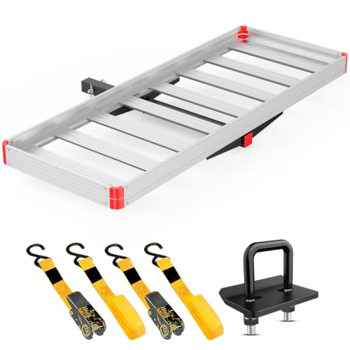 Nilight 60" x 22" x 3.25" Aluminum Hitch Cargo Carrier with Ratchet Straps, 500 lbs Capacity