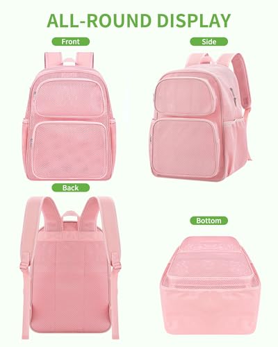 Mesh Backpack Heavy Duty Large Capacity Beach Bag - Princess Pink 28L