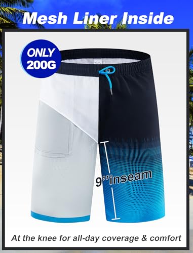 Men's 9 Inch Swim Trunks with Zipper Pockets - Large / A03 Blue