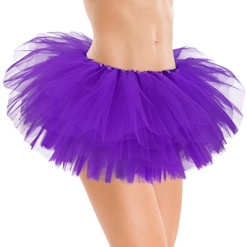 Purple 12-inch Layered Tulle Adult Tutu Skirt for Women Halloween Costume Fluffy Fairy Skirt
