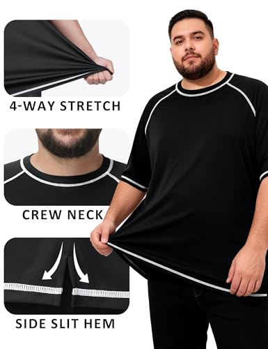 Roadbox Big & Tall Men’s Swim Shirt UPF 50+ Short Sleeve Rash Guard 4X-Large Black