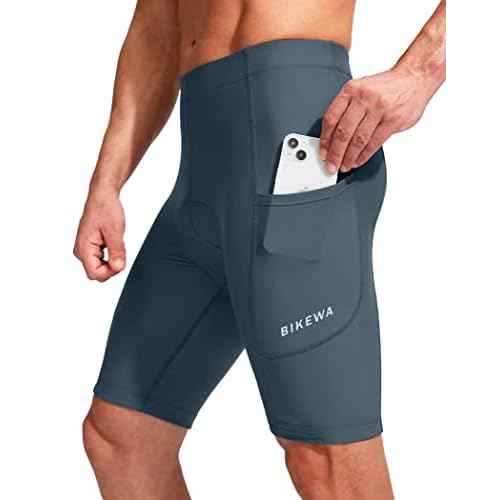 Bikewa Men's Bike Shorts 3D Padded Cycling Road Biking Mountain Riding Biker Bicycle UPF 50+ Cycle Shorts Zipper Pockets
