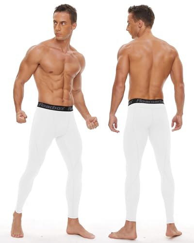 Men's Compression Running Tights - Large Black & White, Quick Dry Sport Leggings