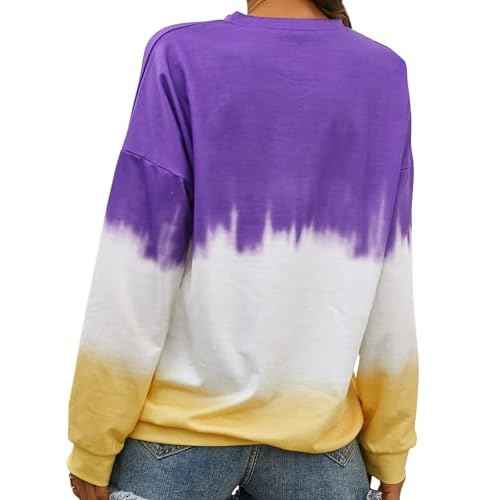 Dresswel Women's Oversized Crew Neck Tie Dye Sweatshirts with No Hood Plus Size Casual Color Block Long Sleeve Pullover Tops