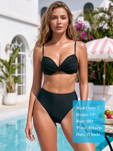Women's High Waisted High Cut Thong Bikini Bottom Large Black - Swimwear