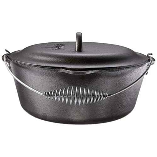 Lodge 7 Quart Pre-Seasoned Cast Iron Dutch Oven with Lid - Wire Bail Handle for Easy Transfer from Cooking Surface to Table - Use in the Oven, on the Stove, on the Grill or over the Campfire - Black