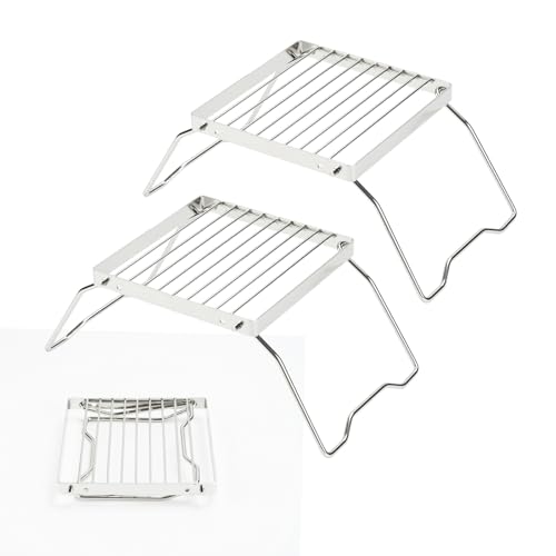 2Pcs Folding Campfire Grill, 304 Stainless Steel Portable Grill Grate for Outdoor Cooking