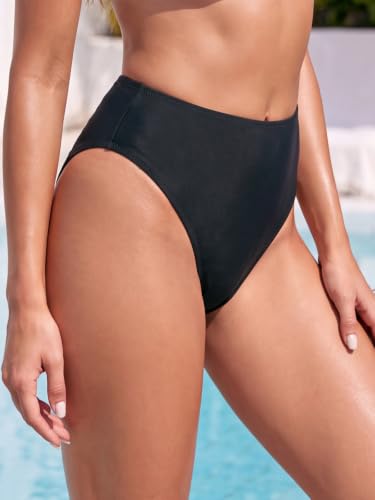 Women's High Waisted High Cut Thong Bikini Bottom Large Black - Swimwear