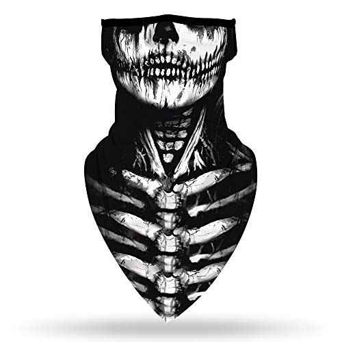 YAYOUREL Halloween Mask Scary Halloween Skeleton Bandana Neck Gaiter Face Mask Covering Ear Loop Hole Triangle Bandanas for Men Women Summer UV Face Scarf Mask Cover for Fishing