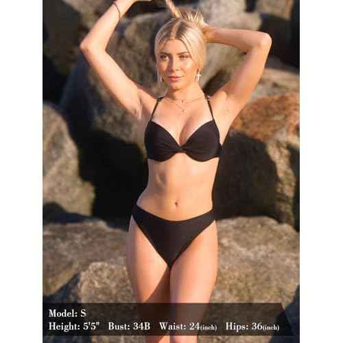 RELLECIGA Women's Cheeky Mid Waisted High Cut Bikini Bottoms