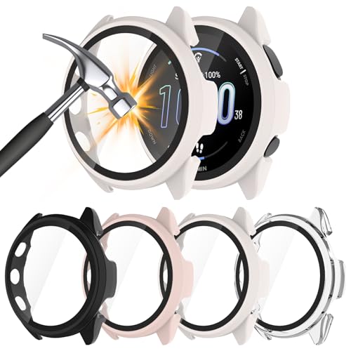 Garmin Forerunner 165 & 165 Music Screen Protector Case 4-Pack - Black, Pink, Beige, Clear