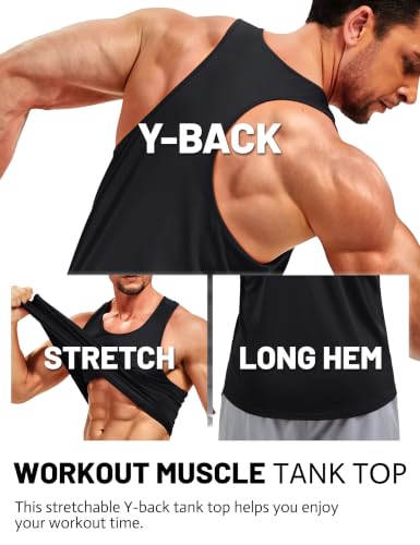 Men's Dry Fit Y Back Tank Top Workout Muscle Shirt - Black, X-Large