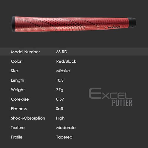 Golf Putter Grip Midsize Pistol 2024 Model - Red, Durable & Comfortable