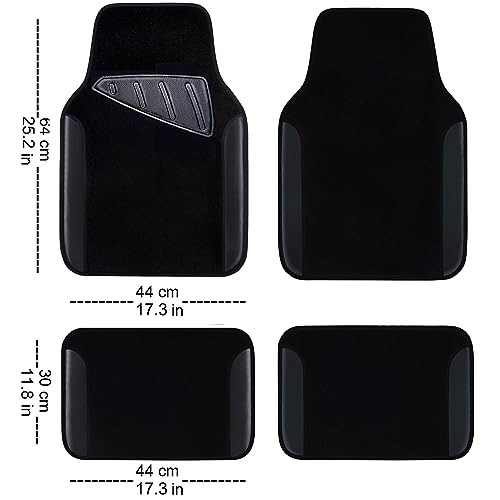 CAR PASS Waterproof Universal Fit Car Floor Mats, Faux Leather Car Carpet Mats, Black Car Mats with Anti-Slip Nibbs Backing & Driver Heel Pad Fit for SUV,Vans,sedans, Trucks,Set of 4pcs(All Black)