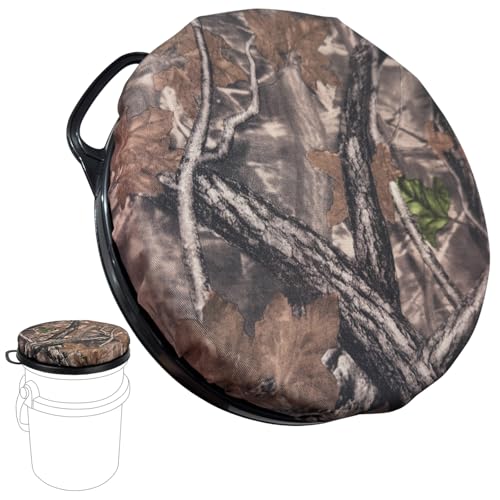 Camo Leaves Bucket Seat for 5-Gallon Yeti Buckets - Swivel Cushion with Padded Top for Outdoor Fishing Hunting Gardening