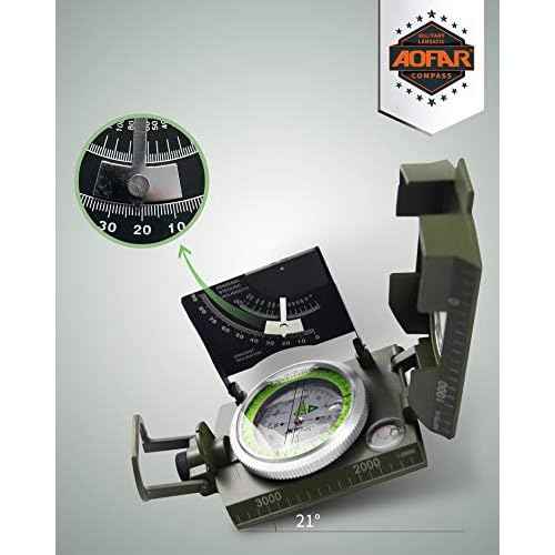 AOFAR AF-4074 Military Compass for Hiking,Lensatic Sighting Waterproof,Durable,Inclinometer for Camping,Boy Scount,Geology Activities Boating