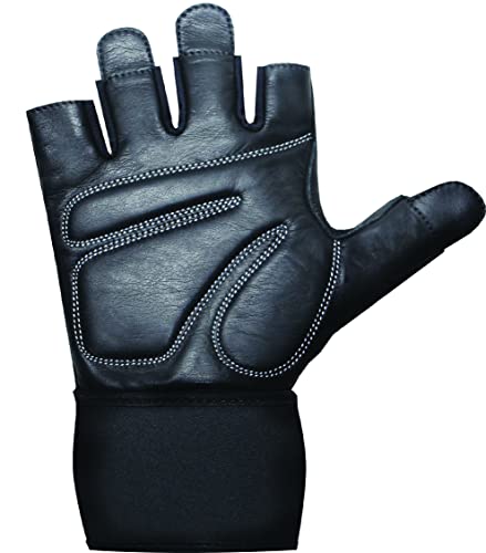 X-Large Black Weightlifting Gloves with Wrist Support - Durable Leather & Gel Padding