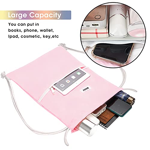 WANDF Light Pink Drawstring Gym Backpack - Foldable & Water-Resistant Sports Sack