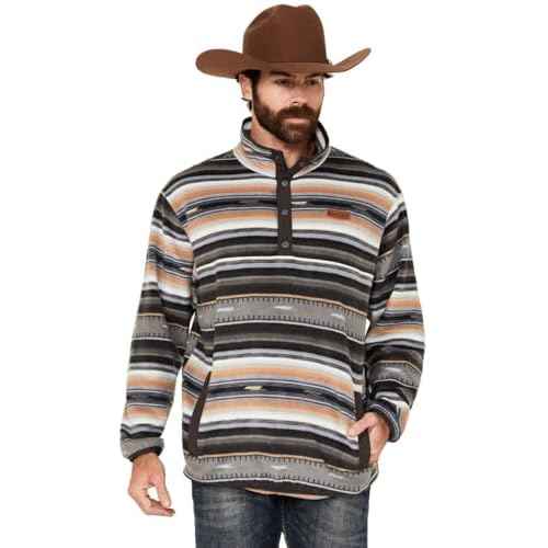 Cinch Men's Striped Print Quarter Snap Long Sleeve Pullover - MWK1514024 X- US Grey