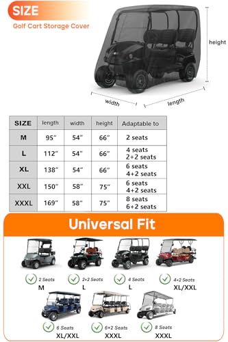 Neverland 6 Passenger Golf Cart Cover Waterproof Fit for Yamaha Club Car EZGO Black XXL