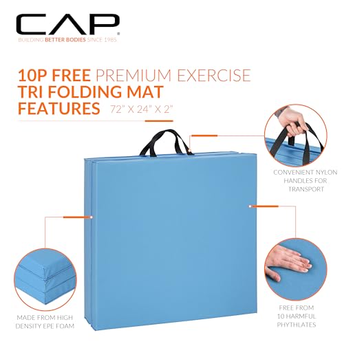 CAP 6'x2' Blue Folding Anti Tear Exercise Gymnastics Mat - 2 Inch Thick