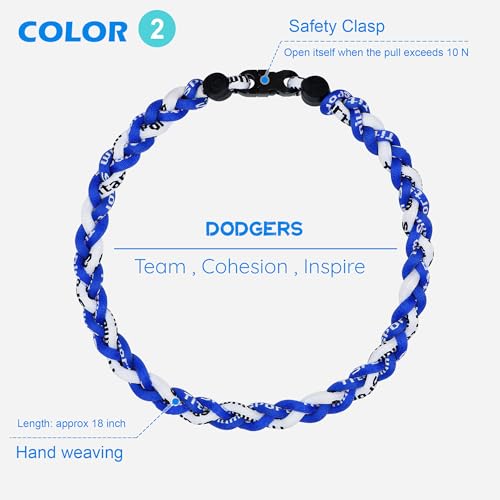 3 pcs Baseball Rope Necklaces, League Team Colors Braided Necklace, Baseball Team Gifts