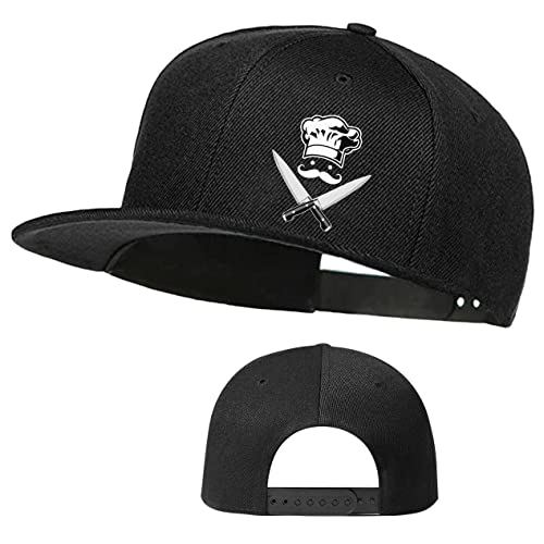 Chef Cooking Flat Bill Hat for Men Snapback Skull Cap - Black, Teen & Unisex