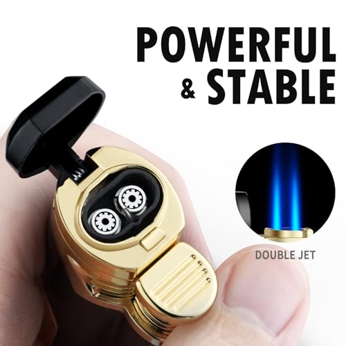 GUEVARA Dual Jet Windproof Cigar Torch Lighter with Punch - Black Gold