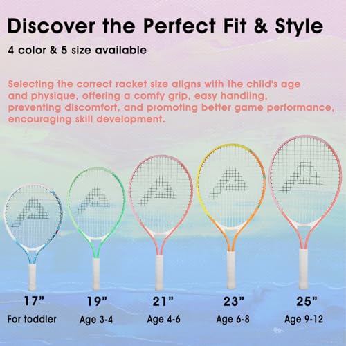 Kids Tennis Racket 17 Inch for Juniors - Sunrise Pink with Bag