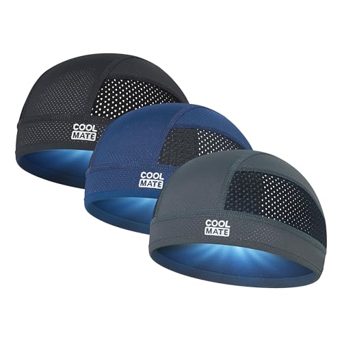 Breathable Cooling Skull Cap Helmet Liner for Men Women - Pack 3 Black Grey Navy