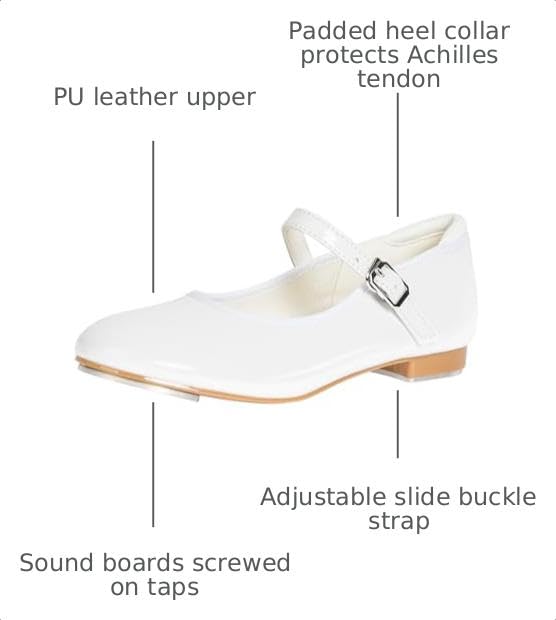Mary Jane Tap Dance Shoes for Kids - Shiny White +8 Toddler Variation