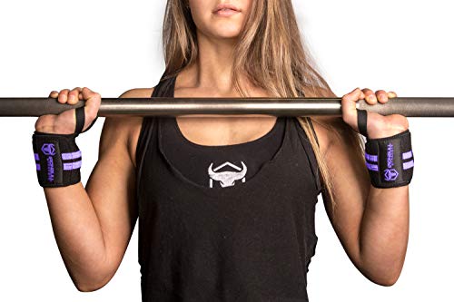 Women Wrist Wraps with Thumb Loops - Black/Purple 12" Support Brace for Lifting