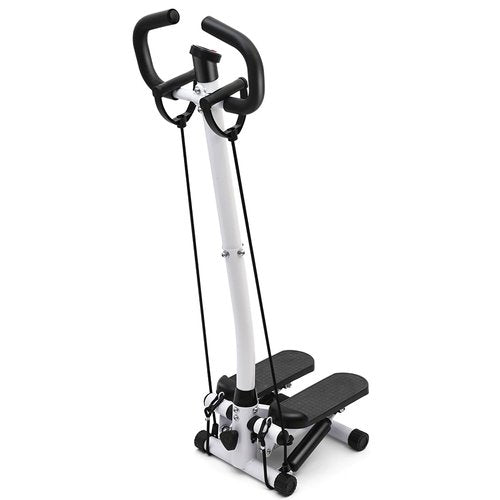 ALSO GO Exercise Stepper Machine with LCD Display Monitor for Home Gym, Portable Stair Stepper Health Fitness Machine Workout Equippment with Handle and Resistance Bands, White