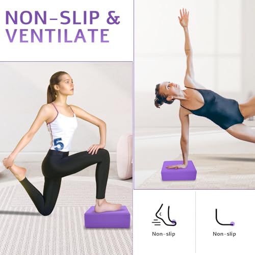 Deep Purple 2 Pack Yoga Blocks - Lightweight 9x6x3 Inch Foam Support