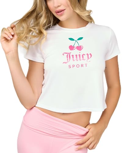 Juicy Couture Women's Cap Sleeve Crop Top - White Small Casual Gym Tee