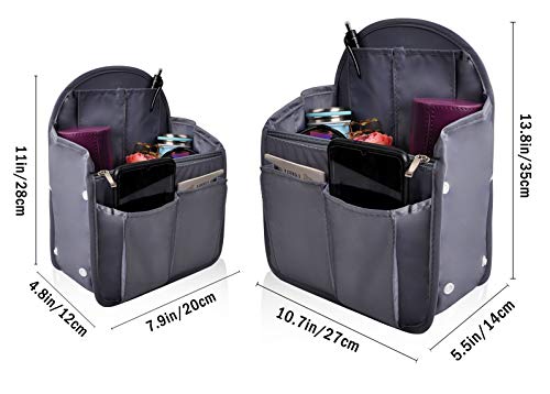 Vercord Travel Backpack Organizer Insert Liner - Medium Grey with Multiple Pockets
