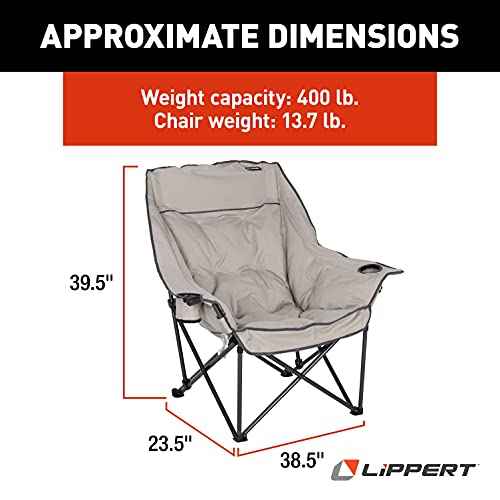Lippert Big Bear Padded Camping Chair with 400-lb. Weight Capacity, Carry Bag, Durable Mesh Fabrics, High-Loft Cushioning, Dual Cupholders, Stemmed Wine Glass Holder (Sand) - 2021010667