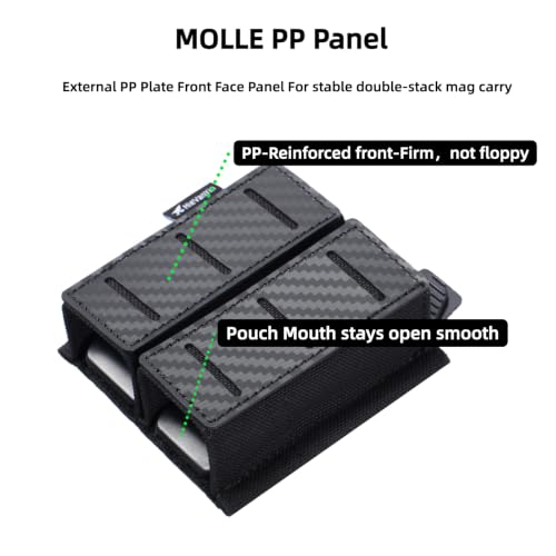 BK Double Magazine Pouch for 9mm .40 S&W .45 ACP Double-Stack Magazines MOLLE Belt Nylon Holder with Laser-Cut Panel and Quick-Release Insert