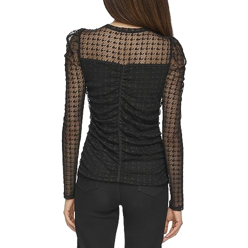 KARL LAGERFELD Womens Houndstooth Mesh Long Sleeve Blouse