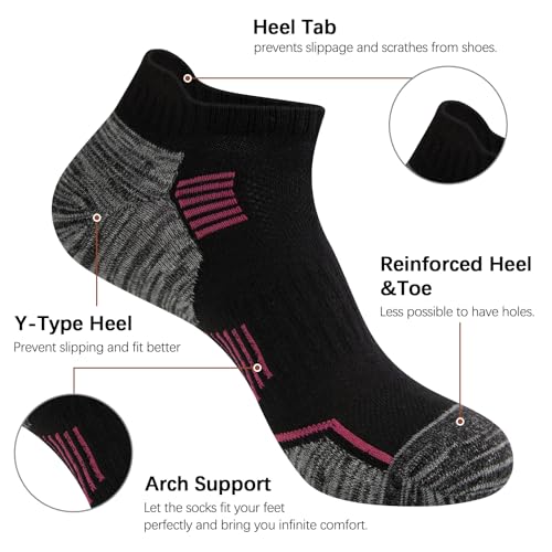 Cotton Ankle Socks 7 Pack - Black & Multicolor Cushioned Athletic Low Cut Running Socks