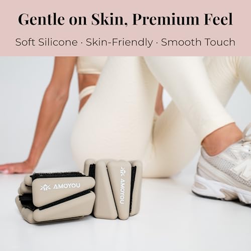 Beige Wrist & Ankle Weights for Women 2 lb Total, Adjustable Resistance
