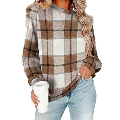RUMIA Women's Crew Neck Sweatshirt Loose Pullover Long Sleeve Shirts Soft Tops for Women Fall Clothes 2025
