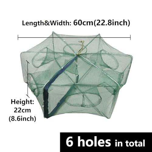 Foldable Fish Trap with 6 Holes for Crawfish Crabs Minnows - Portable Bait Net
