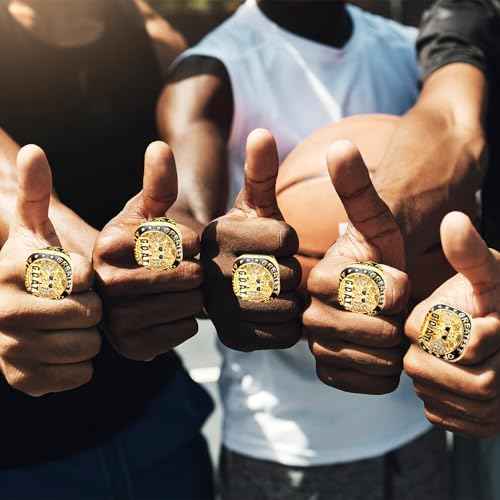 Misdary Soccer Baseball Basketball Championship Rings with Holder Most Valuable Player Trophy Gold Ring Award Gift Team Prize for Football Tournament Winner