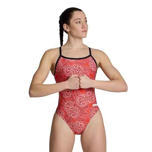 ARENA Women's Swimsuit Hydrangea Bouquet Team Print MaxLife Challenge Back One Piece Bathing Suit Training Swimwear